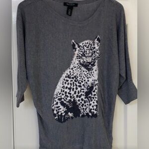 White House Black Market Gray Leopard Sweater